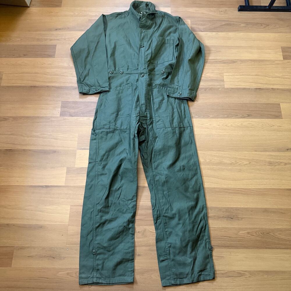 Vintage 1970's U.S. Military OG-107 Green Sateen Coveralls Jumpsuit Sz Small VTG